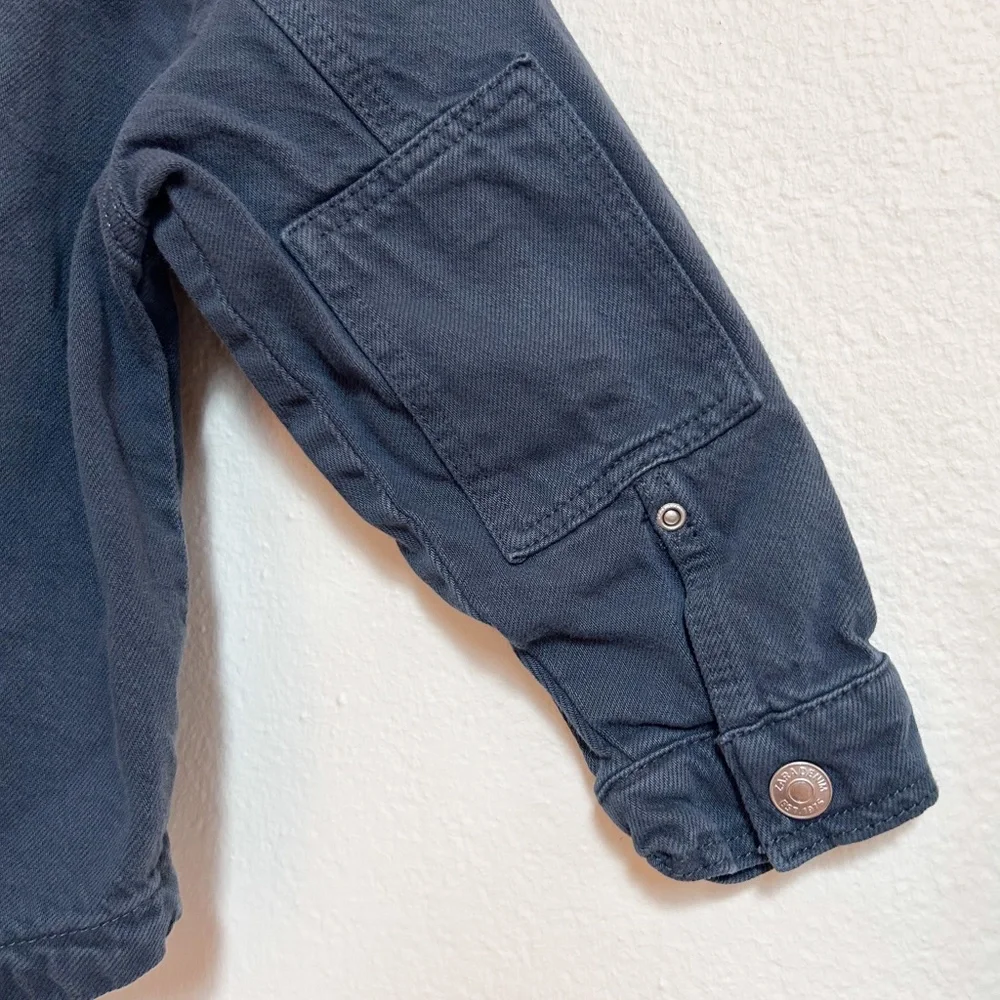 ZARA NAVY Toddler Hooded Navy Denim Jacket, utility, pocket - sz 18-24months